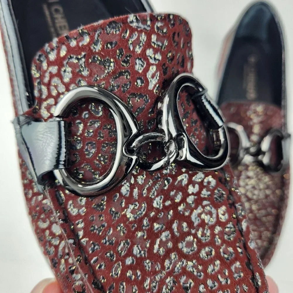 Di Chenzo Platform‎ Loafer Womens 9.5/10 Ocelot Burgundy Leather Italian Leopard